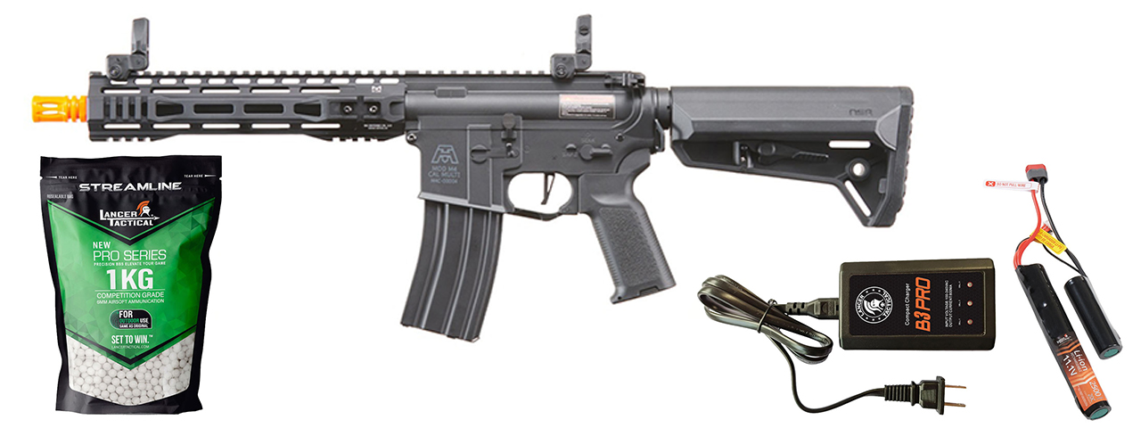 BG Defense Type-A SPR 10" Gen 3 AEG Rifle by Lancer Tactical - (Black) - Gen 3 Starter Bundle